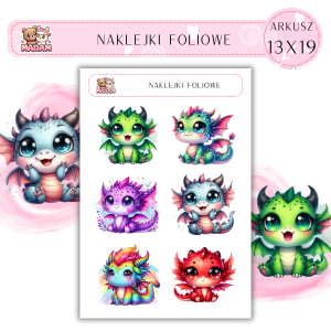 Naklejki foliowe Smoki 6 sztuk na arkuszu, MaDam