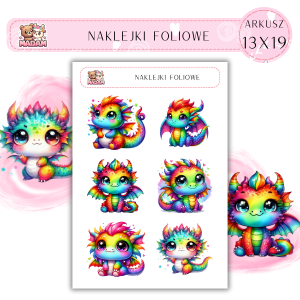 Naklejki foliowe Smoki 6 sztuk na arkuszu, MaDam