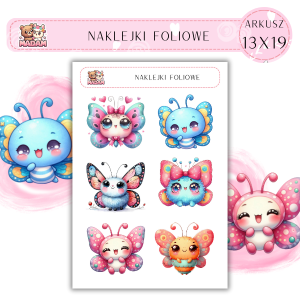 Naklejki foliowe Motyle 6 sztuk na arkuszu, MaDam