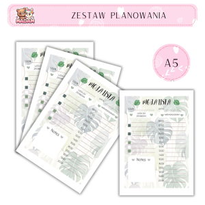Zestaw Planowania Liście Monstera A5 Moja Lista, MaDam