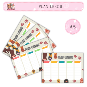 Plan Lekcji Kocie Łapy A5, MaDam
