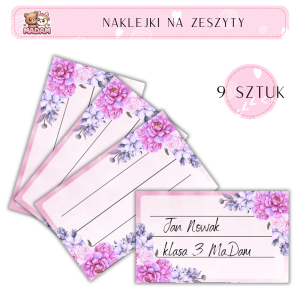 Naklejki do opisywania na zeszyty Kwiaty 9 sztuk, MaDam