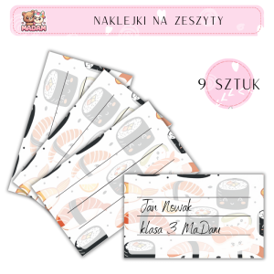 Naklejki do opisywania na zeszyty Sushi 9 sztuk, MaDam