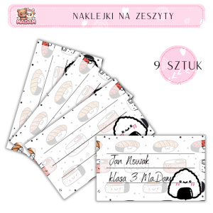 Naklejki do opisywania na zeszyty Sushi 9 sztuk, MaDam