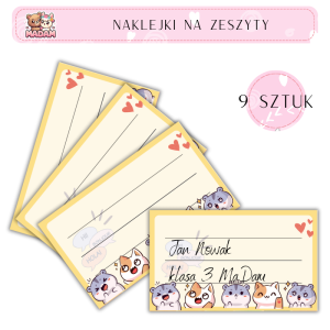 Naklejki do opisywania na zeszyty Koty 9 sztuk, MaDam