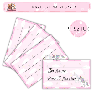 Naklejki do opisywania na zeszyty Unicorn 9 sztuk, MaDam