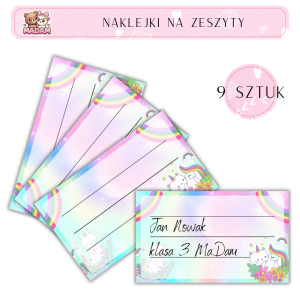 Naklejki do opisywania na zeszyty Unicorn 9 sztuk, MaDam