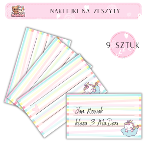 Naklejki do opisywania na zeszyty Unicorn 9 sztuk, MaDam