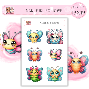 Naklejki foliowe Motyle 6 sztuk na arkuszu, MaDam
