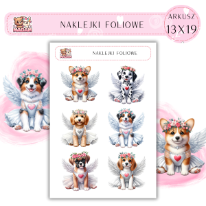 Naklejki foliowe Psy Anioły 6 sztuk na arkuszu, MaDam