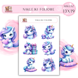 Naklejki foliowe Jednorożec 6 sztuk na arkuszu, MaDam