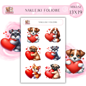 Naklejki foliowe Psy Serce 6 sztuk na arkuszu, MaDam