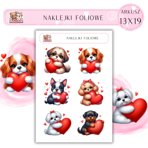 Naklejki foliowe Psy Serce 6 sztuk na arkuszu, MaDam