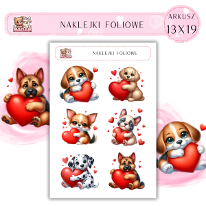 Naklejki foliowe Psy Serce 6 sztuk na arkuszu, MaDam