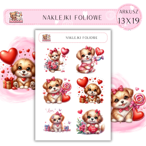 Naklejki foliowe Psy Love 6 sztuk na arkuszu, MaDam