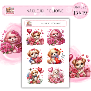 Naklejki foliowe Psy Love 6 sztuk na arkuszu, MaDam