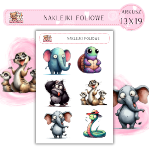 Naklejki foliowe Zwierzęta Safari 6 sztuk na arkuszu, MaDam