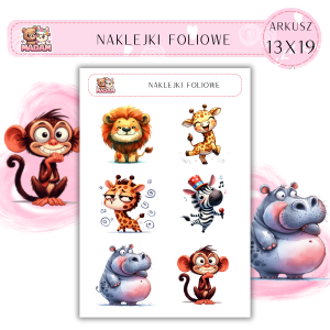 Naklejki foliowe Zwierzęta Safari 6 sztuk na arkuszu, MaDam