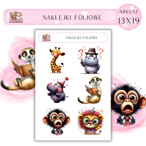 Naklejki foliowe Zwierzęta Safari 6 sztuk na arkuszu, MaDam
