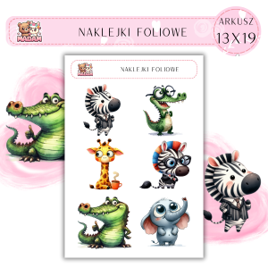 Naklejki foliowe Zwierzęta Safari 6 sztuk na arkuszu, MaDam