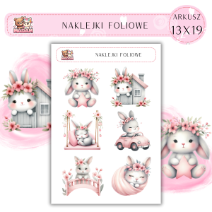 Naklejki foliowe Króliki Baby 6 sztuk na arkuszu, MaDam