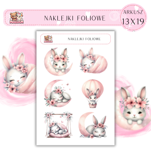 Naklejki foliowe Króliki Baby 6 sztuk na arkuszu, MaDam