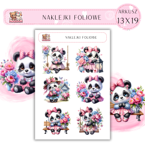 Naklejki foliowe Panda 6 sztuk na arkuszu, MaDam