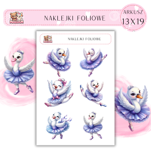 Naklejki foliowe Łabędzie Baletnice 6 sztuk na arkuszu, MaDam