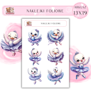 Naklejki foliowe Łabędzie Baletnice 6 sztuk na arkuszu, MaDam