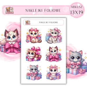 Naklejki foliowe Koty Kawaii 6 sztuk na arkuszu, MaDam