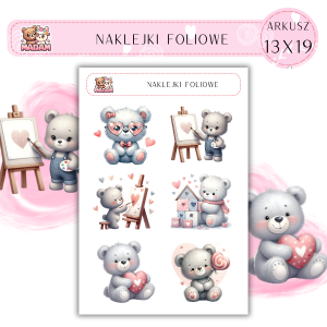 Naklejki foliowe Misie Love 6 sztuk na arkuszu, MaDam
