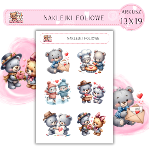 Naklejki foliowe Misie Love 6 sztuk na arkuszu, MaDam