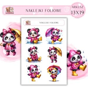 Naklejki foliowe Panda 6 sztuk na arkuszu, MaDam