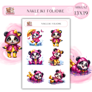 Naklejki foliowe Panda 6 sztuk na arkuszu, MaDam