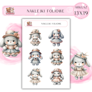 Naklejki foliowe Króliczki 6 sztuk na arkuszu, MaDam