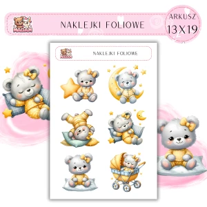 Naklejki foliowe Misie Baby 6 sztuk na arkuszu, MaDam