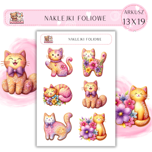Naklejki foliowe Koty 6 sztuk na arkuszu, MaDam