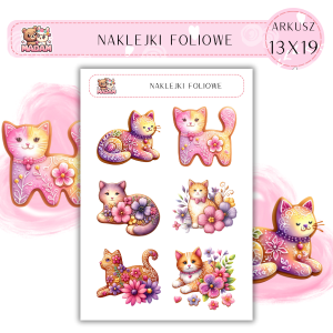Naklejki foliowe Koty 6 sztuk na arkuszu, MaDam