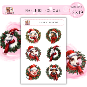 Naklejki foliowe Święta Wieńce 6 sztuk na arkuszu, MaDam