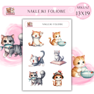 Naklejki foliowe Koty 6 sztuk na arkuszu, MaDam