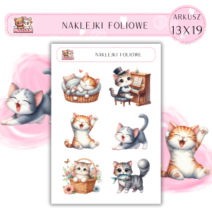 Naklejki foliowe Koty 6 sztuk na arkuszu, MaDam