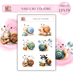 Naklejki foliowe Ślimaki 6 sztuk na arkuszu, MaDam