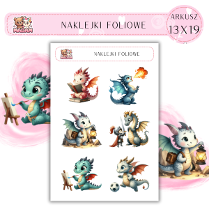 Naklejki foliowe Smoki 6 sztuk na arkuszu, MaDam