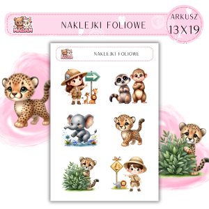 Naklejki foliowe Zwierzęta Safari 6 sztuk na arkuszu, MaDam