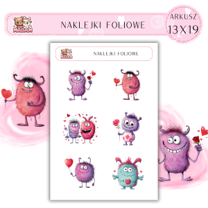 Naklejki foliowe Potworki 6 sztuk na arkuszu, MaDam
