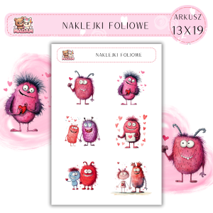 Naklejki foliowe Potworki 6 sztuk na arkuszu, MaDam