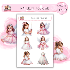 Naklejki foliowe Komunia 6 sztuk na arkuszu, MaDam