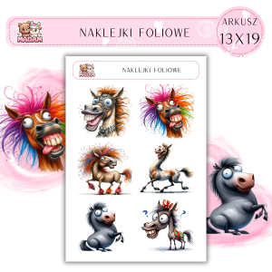 Naklejki foliowe Szalone Konie 6 sztuk na arkuszu, MaDam