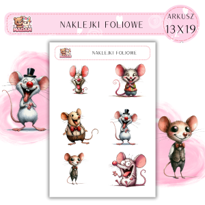 Naklejki foliowe Myszy 6 sztuk na arkuszu, MaDam
