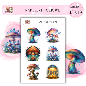 Naklejki foliowe Magiczne Grzyby 6 sztuk na arkuszu, MaDam